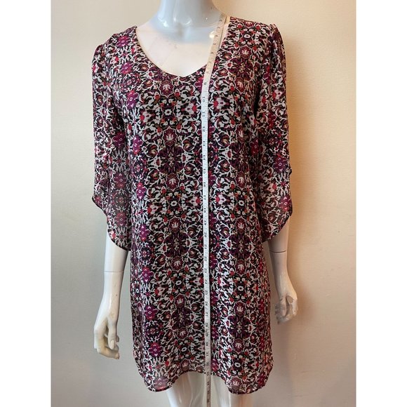 Emerald Sundae Womens Floral Shift Dress 3/4 Sleeve Back Keyhole White Purple S - Picture 3 of 8